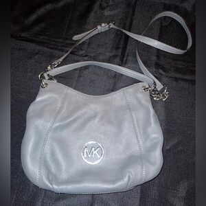 MK Michael Kors Fulton Leather Messenger Crossbody Bag in Grey